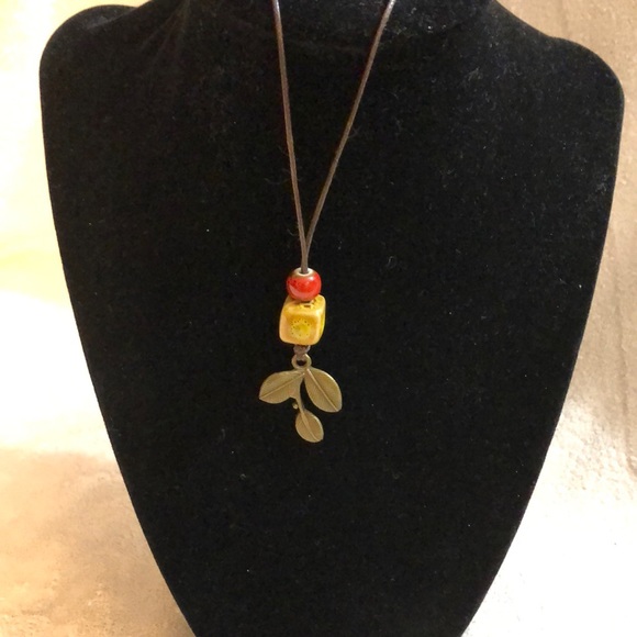 Beaded Necklace with adjustable leather strap - Picture 1 of 5